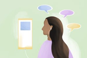 Illustration of person listening to podcast to learn languages