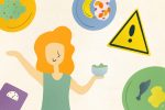 An illustration of food dangers for an article about the hazards of 'What I Eat in a Day' videos. (Illustration by Sonja Vasiljeva, San Jose State University)