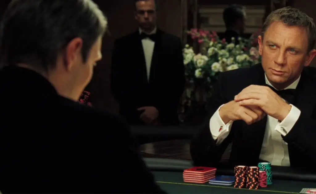 In an article about gambling movies, a screenshot of Daniel Craig from Casino Royale