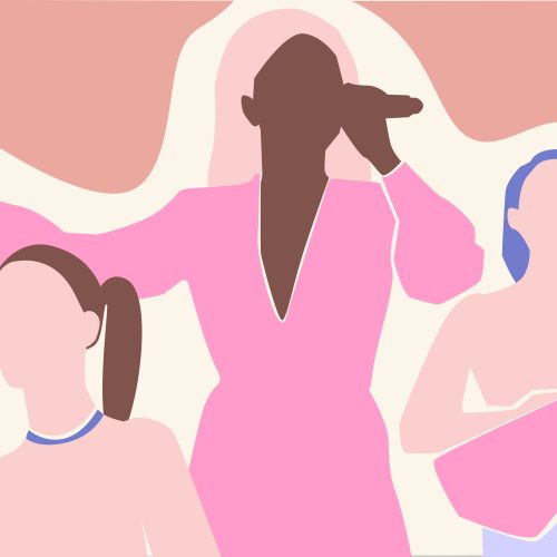 an illustration of three women singing