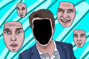 In an article about deepfakes, a person without a face surrounded by four faces of Tom Cruise
