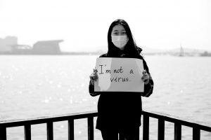 A woman protesting against the anti-Asian discrimination surrounding the coronavirus pandemic