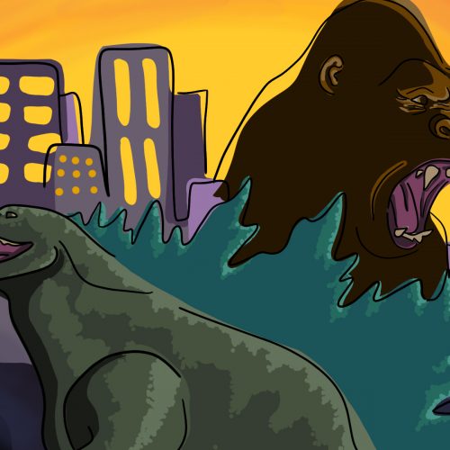 An illustration of Godzilla and King Kong
