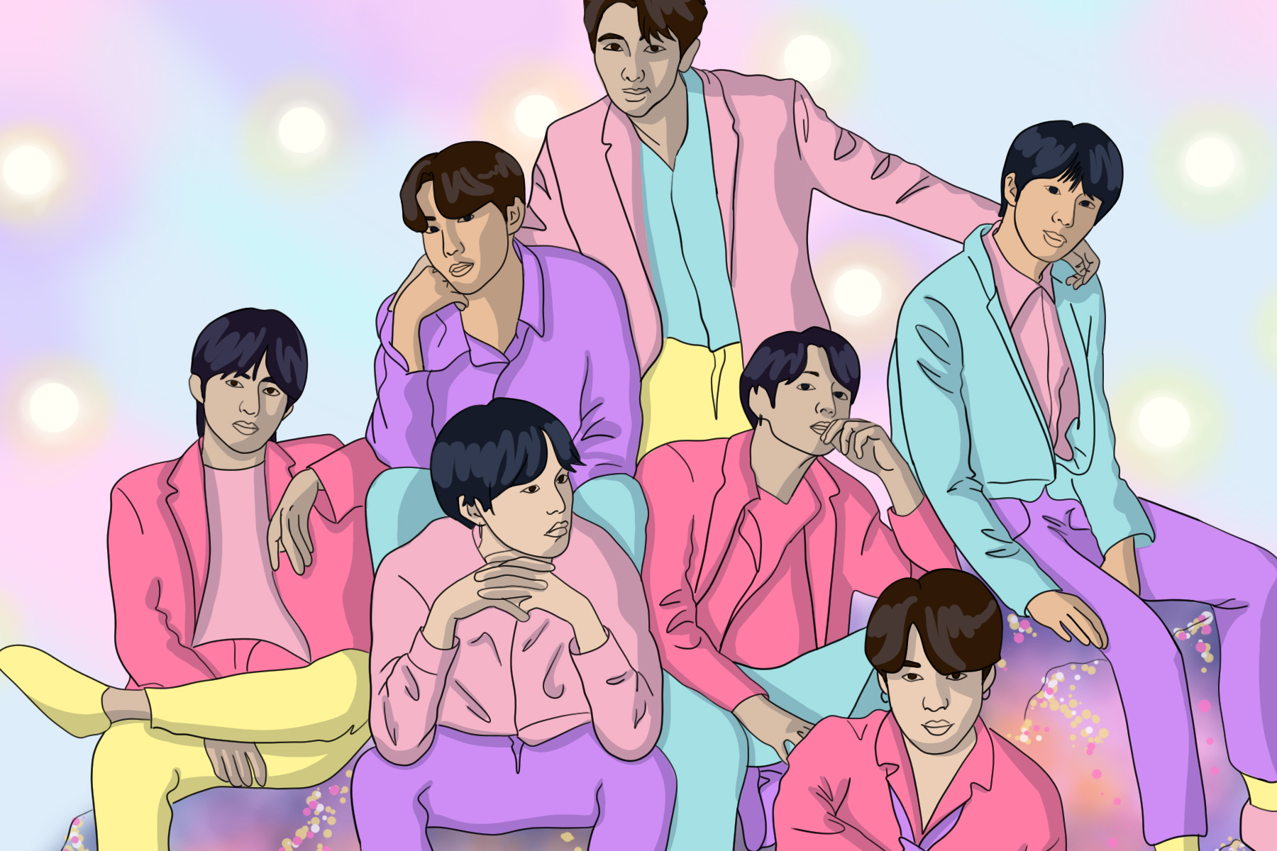 An illustration of famous K-pop group, BTS