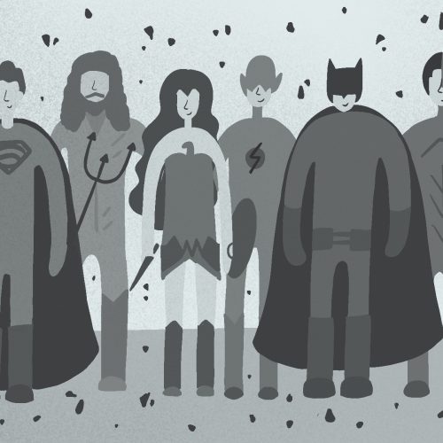 An illustration of the Justice League for an article about the recently released Snyder Cut. (Illustration by Sonja Vasiljeva, San Jose State University)