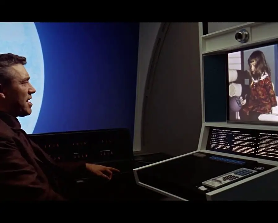 for an article about science fiction predictions, screenshot of the video call from 2001 a space odyssey
