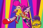 a brightly colored illustration of two ninjala characters