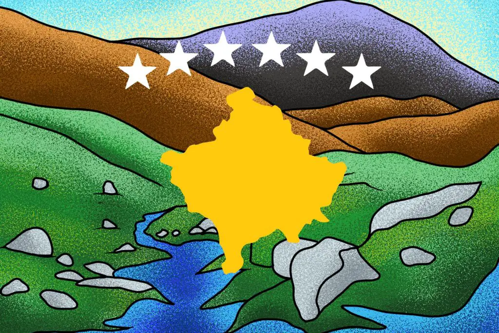 Illustration by Alicia Paauwe for an article on Kosovo