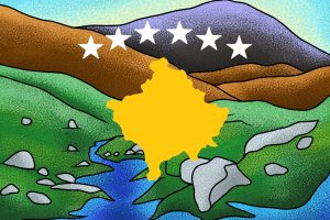 Illustration by Alicia Paauwe for an article on Kosovo