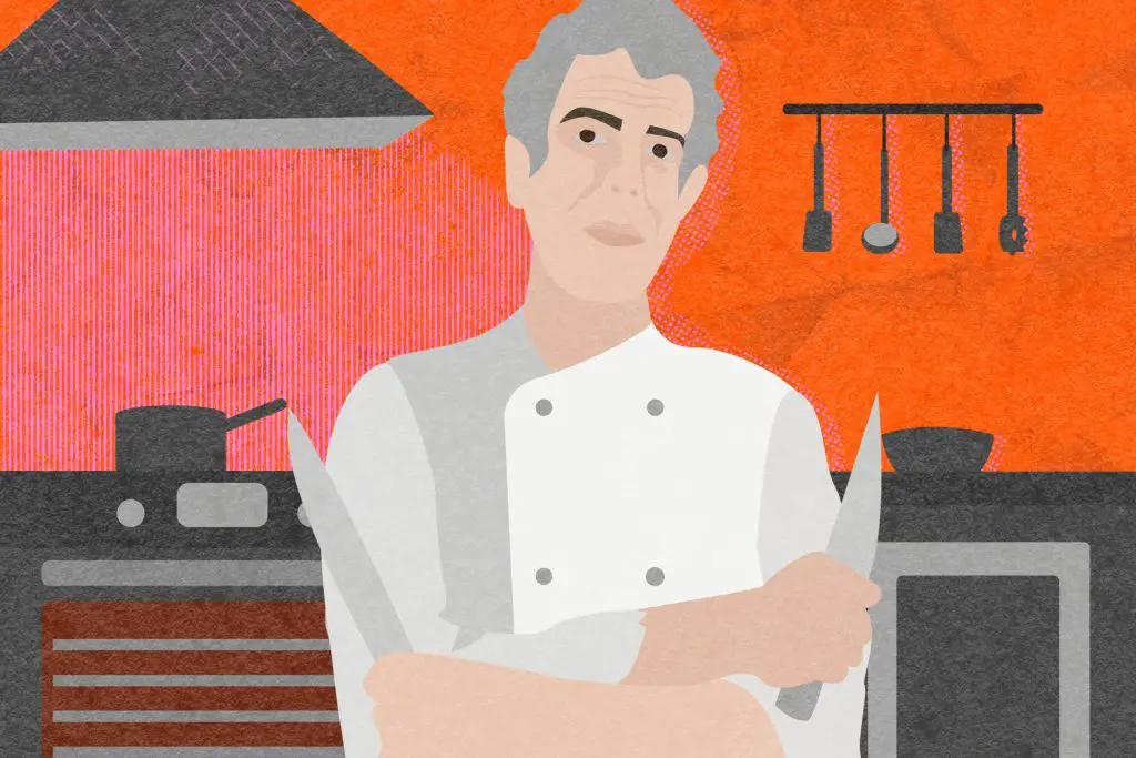 Illustration by Alicia Paauwe for an article on Anthony Bourdain