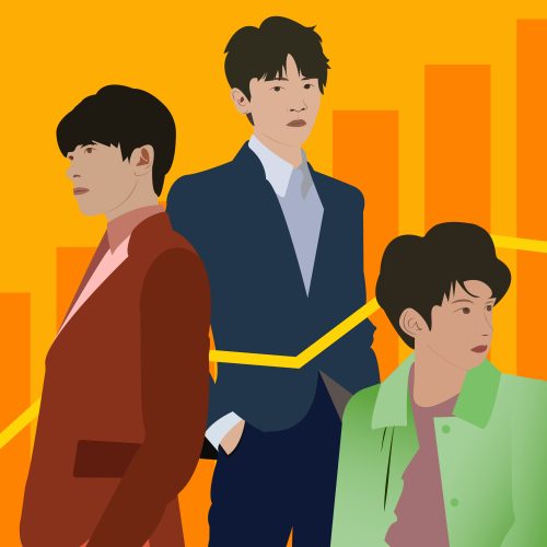An illustration of the three members of TFBoys for an article about their rising popularity and emotional impact. (Illustration by Julie Chow, University of California, Berkeley)