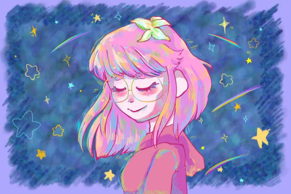 illustration of lilypichu, depicted as a girl with pink hair in a pink hoodie