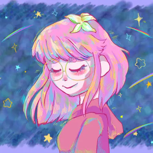 illustration of lilypichu, depicted as a girl with pink hair in a pink hoodie