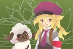 an illustration of the girl main character from rune factory 5 pictured next to a lamb on a green background