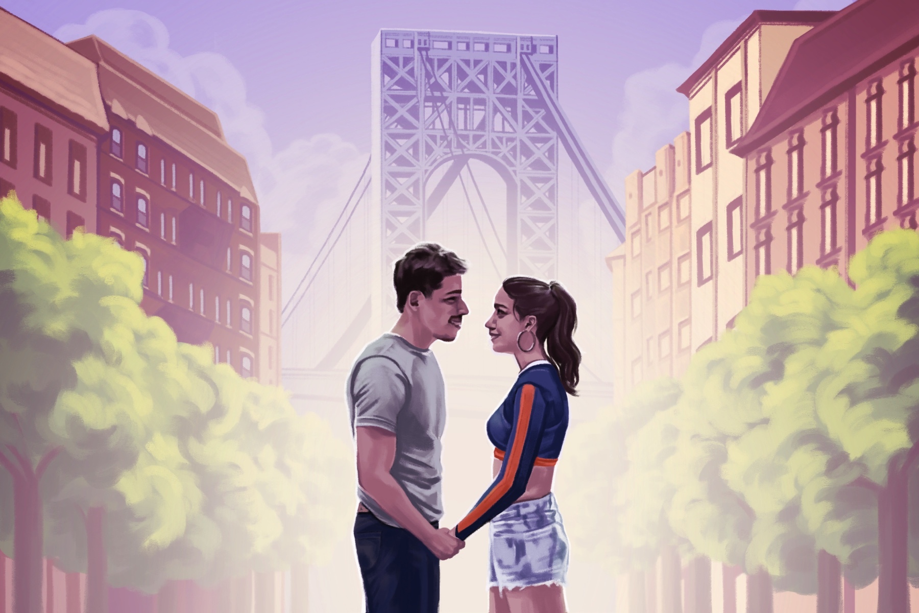 In The Heights illustration of the main characters, Usnavi and Vanessa