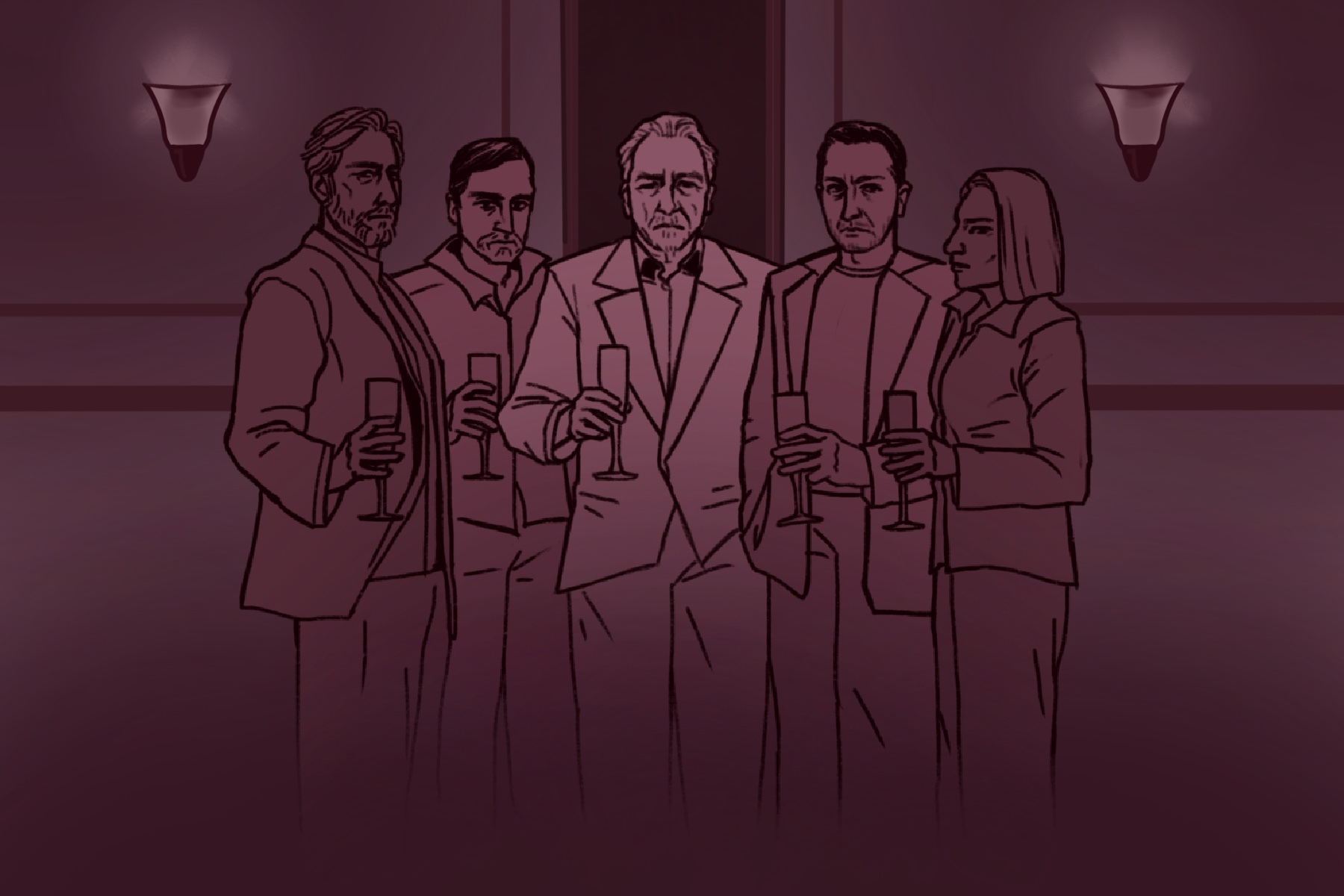Illustration of the "Succession" cast.