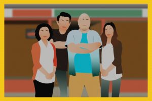 Illustration by Julie Chow of Kim's Convenience cast