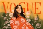 An art piece of Selena Gomez, framed with dandelions, in front of the Vogue magazine logo. (Illustration by Peyton Stark, Minneapolis College of Art and Design)
