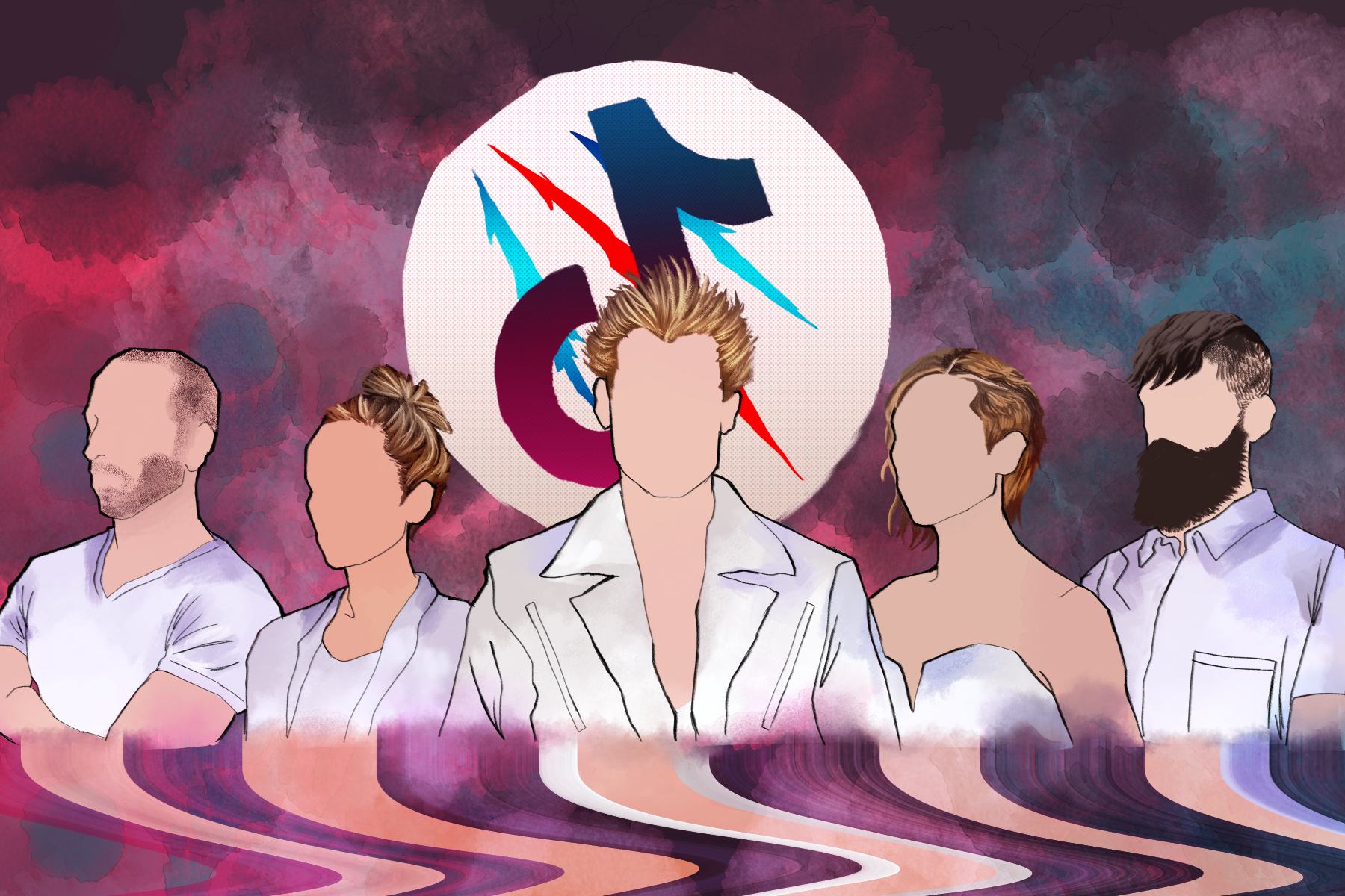 An art piece of the band Mother Mother in front of the TikTok logo.