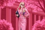 A pink-themed illustration of Legally Blonde character Elle Wood.