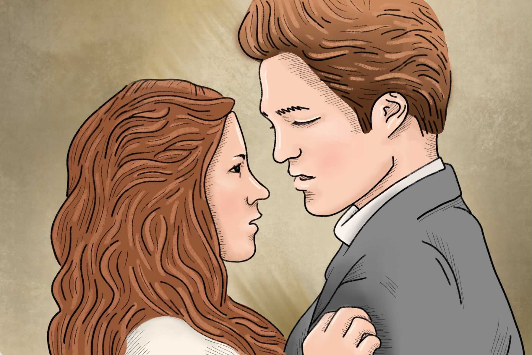 Twilight lead characters share a romantic embrace.Bella and Edward