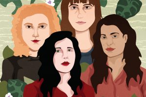 An illustration of four female indie artists.