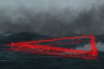 In an article about the Bermuda Triangle, a glowing red triangle floats over a dark and dreary ocean.
