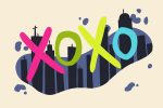 Referencing Gossip Girl, colorful text reads "XOXO" overlaid on a New York City skyline.