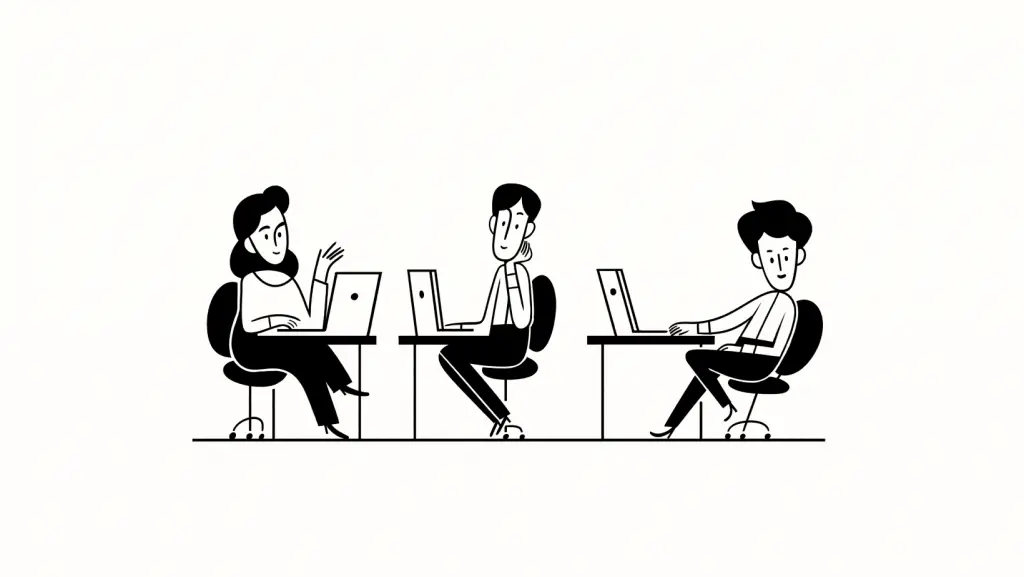 In an article about notion, three cartoon figures sit against a white background.