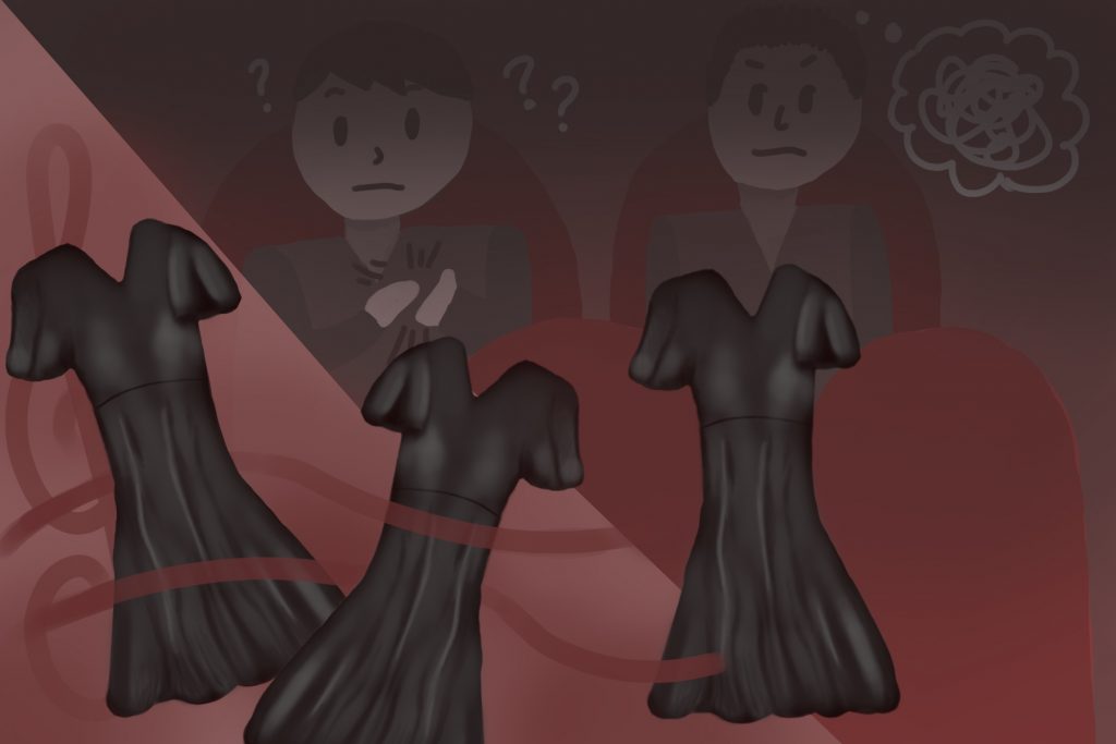 illustration of women in black dresses per classical concert traditions