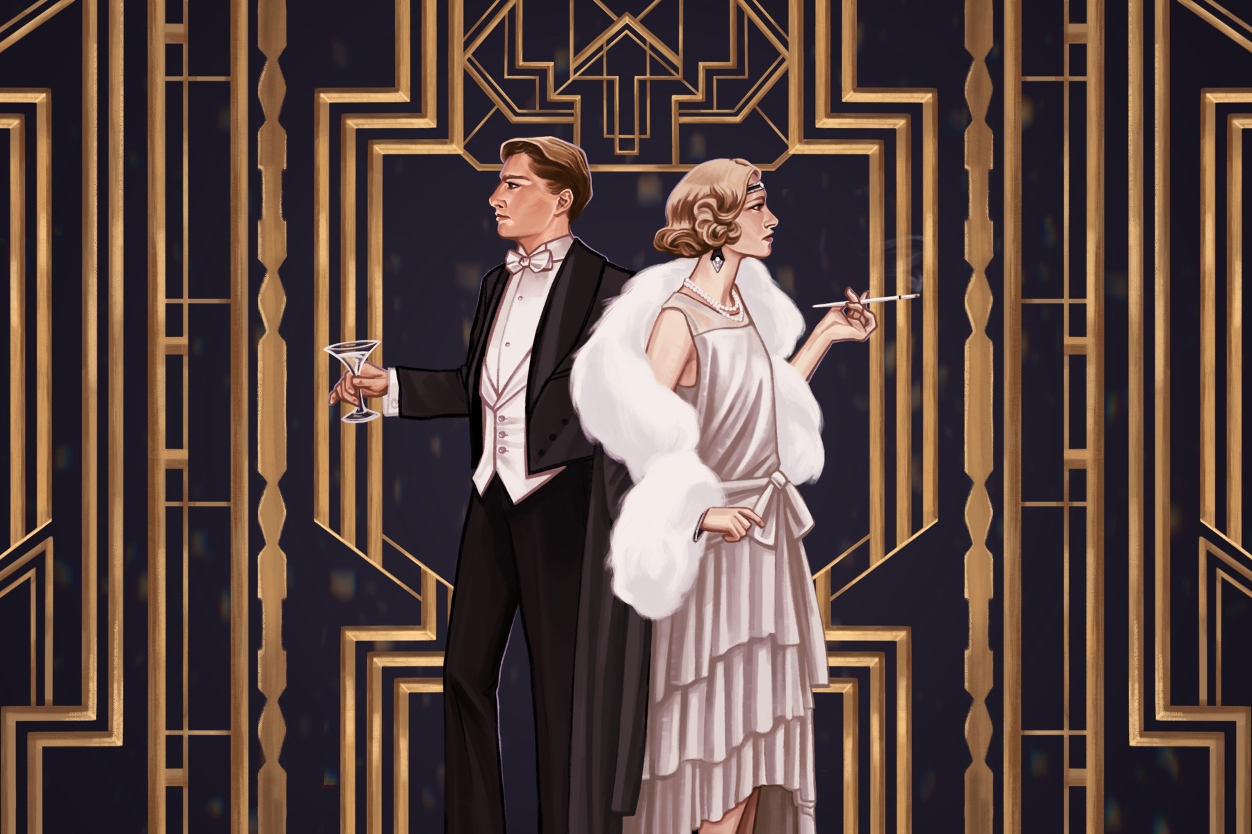 An illustration of Jay Gatsby and Daisy Buchanan