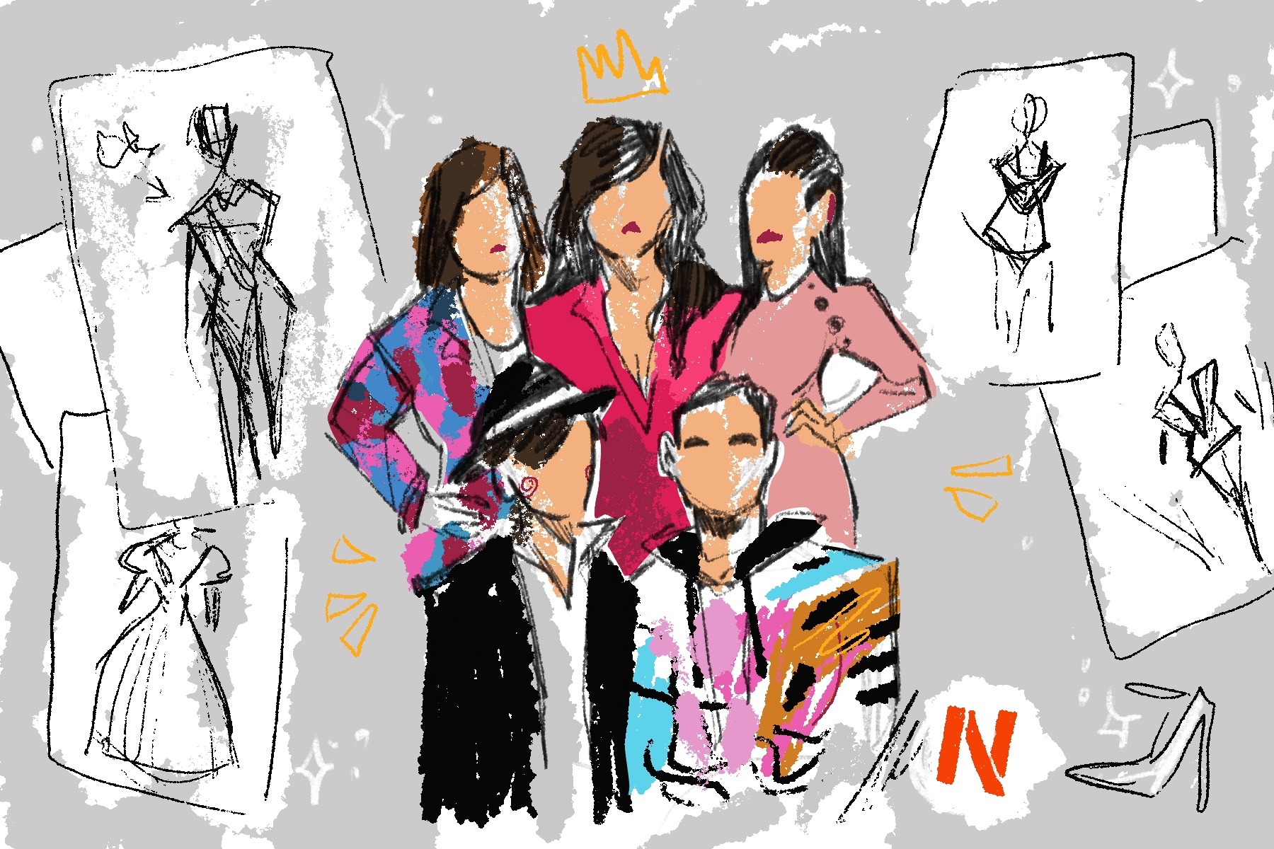 An illustration of the cast of "My Unorthodox Life"