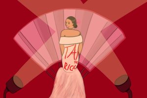 illustration of Alexandria Ocasio-Cortez and her "Tax the Rich" dress