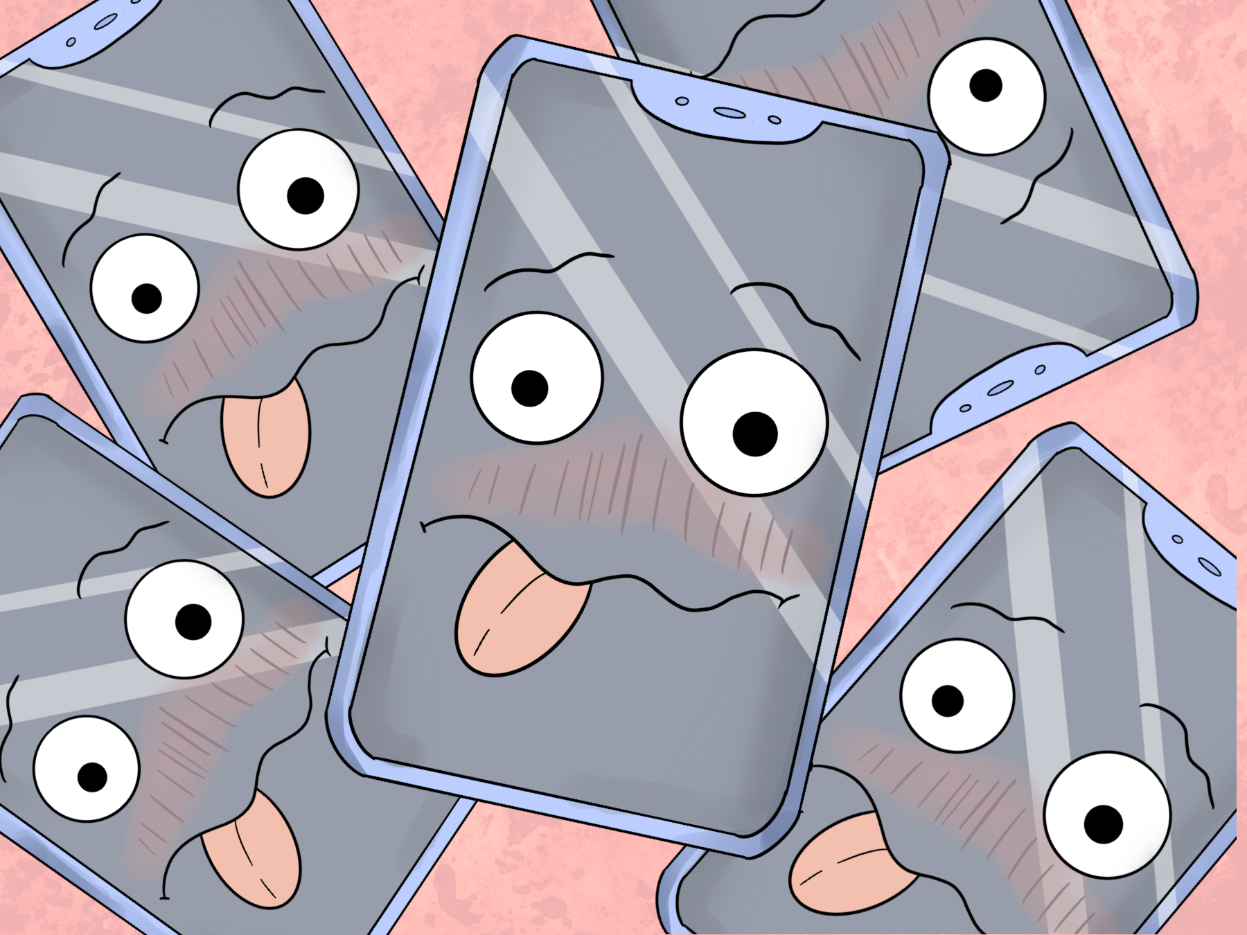 illustration of smartphones with sick faces on them