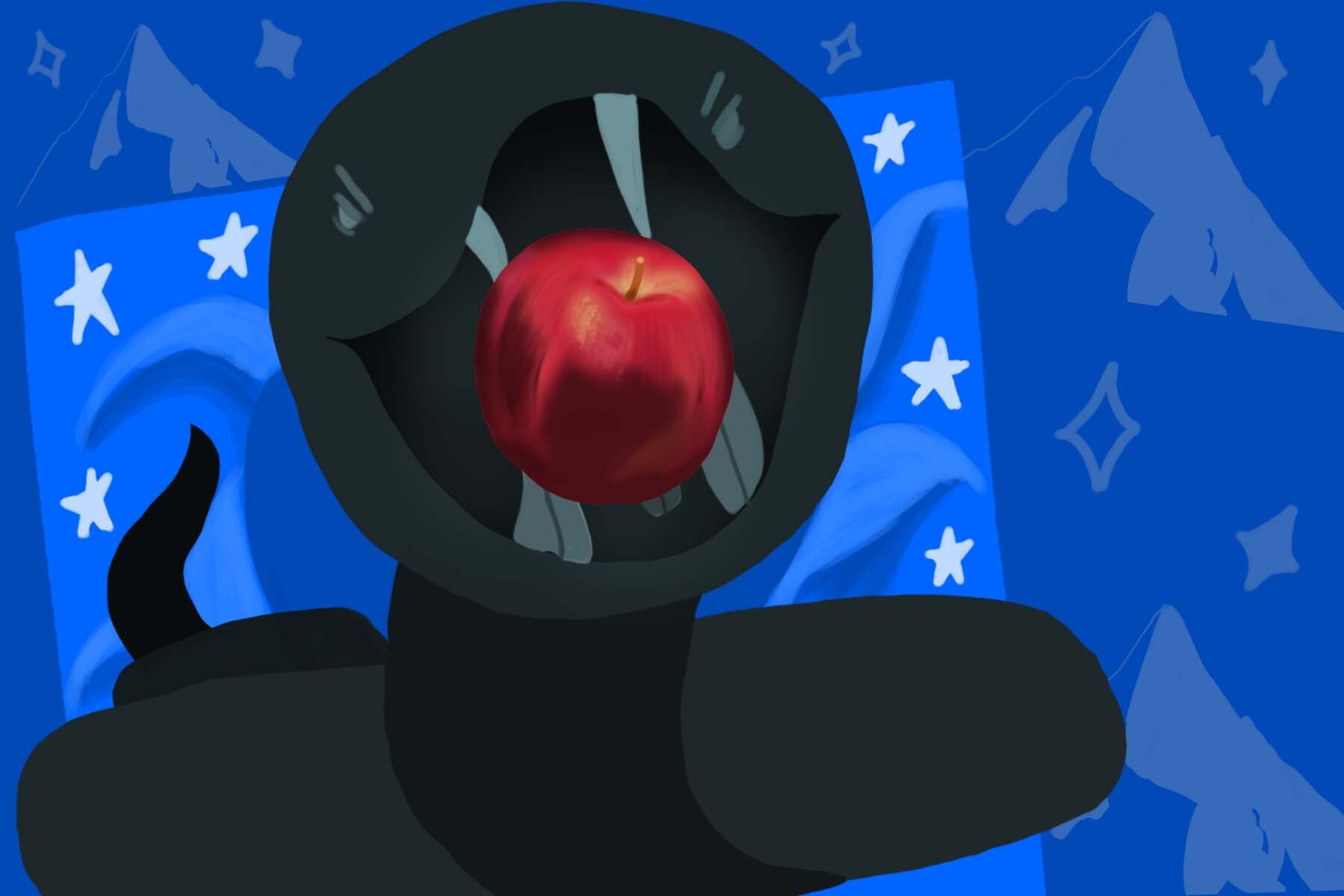 An illustration depicting a snake biting into an apple represents Evil, a show about the battle between science and religion. The snake imagery evokes the Garden of Eden according to Catholic doctrine.