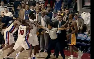 In an article about "Untold: Malice at the Palace," a photo of the brawl.