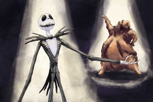 Illustration of Jack Skellington and Oogie Boogie from The Nightmare Before Christmas