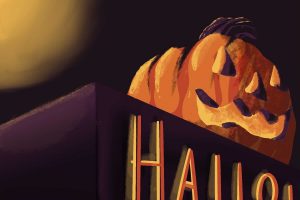 Illustration of a Halloween display.
