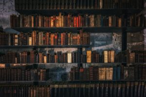 in article about gambling books, a photo of a bookshelf