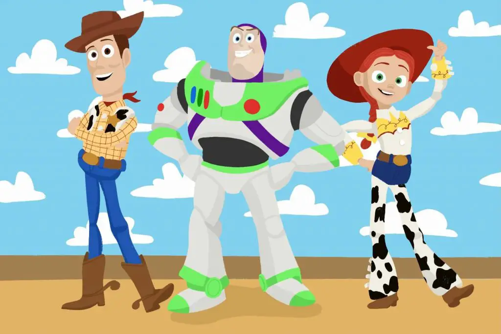 Woody, Buzz Lightyear, and Jessie from "Toy Story" for an article featuring Lightyear