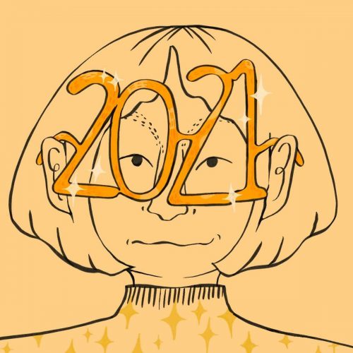 illustration of person wearing 2021 New Year's glasses
