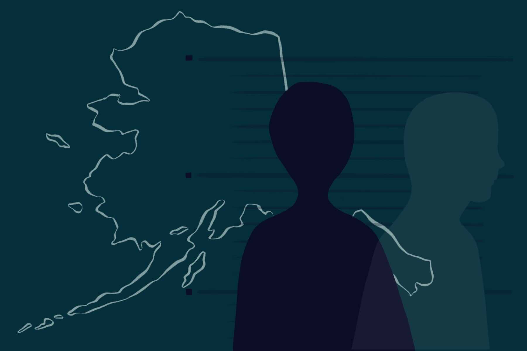 A mugshot over an outline of the state of Alaska