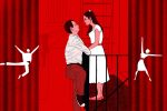 The main characters from West Side Story against a red backdrop