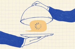 In an article about servers an illustration of a text bubble served on a platter