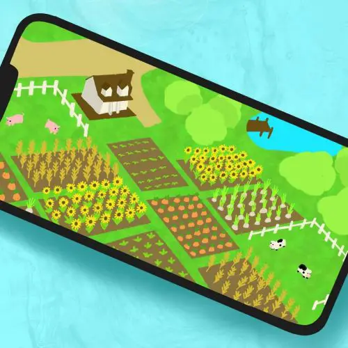 Illustration of FarmVille farming game on phone