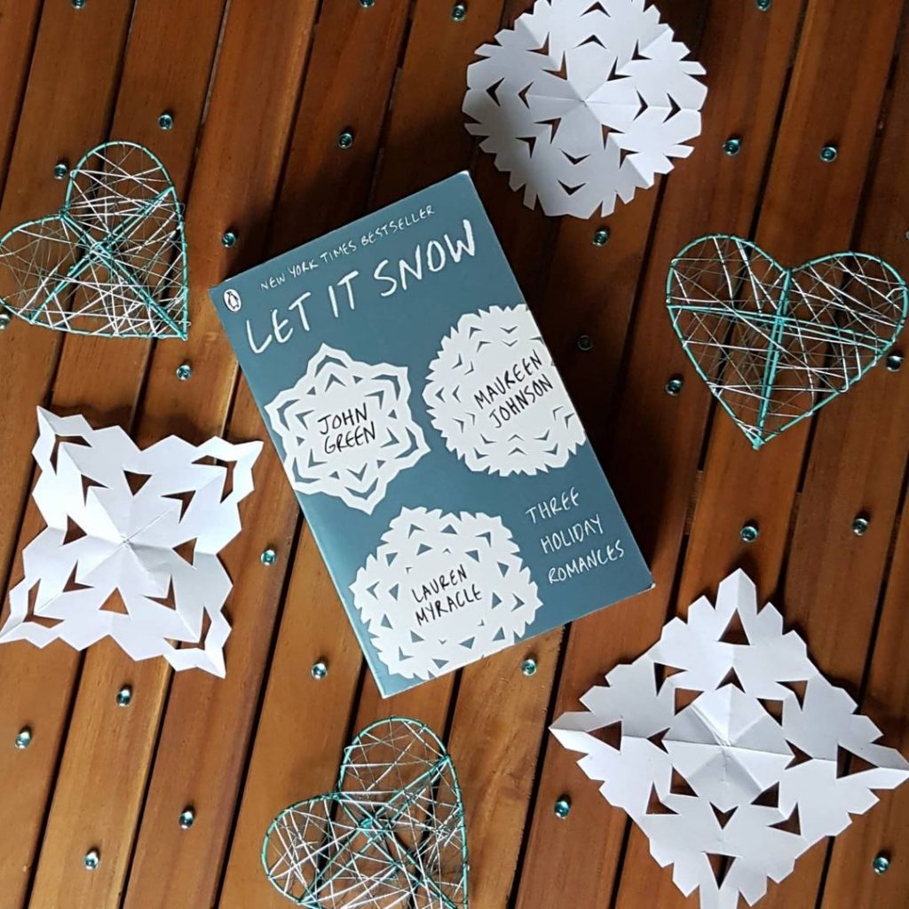 in an article about holiday YA books, a picture of the book Let It Snow