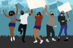 Illustration of people dancing at a protest