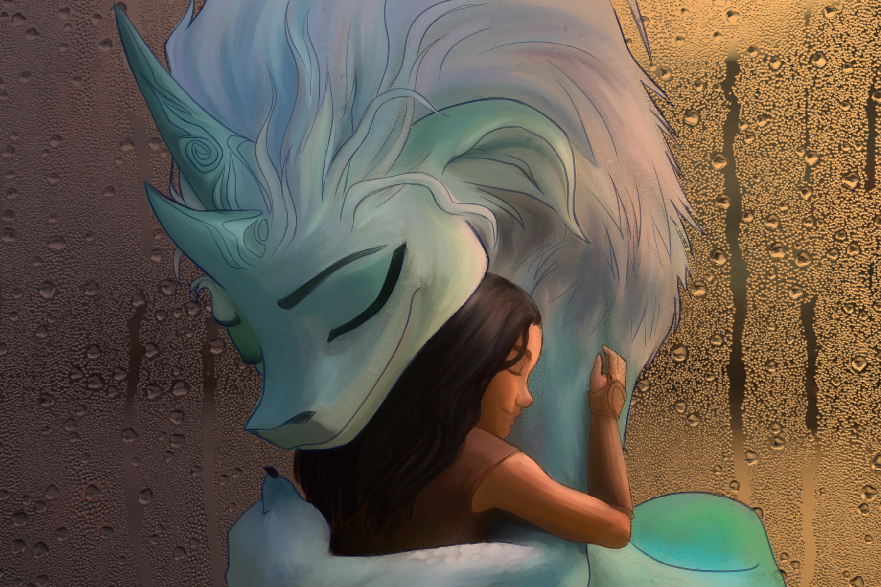 illustration of girl hugging a dragon from disney