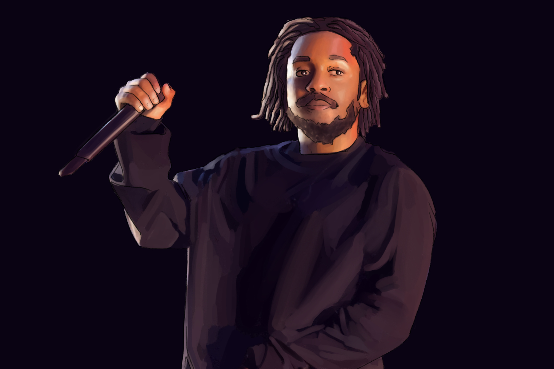 Kendrick holding a mic in his right hand