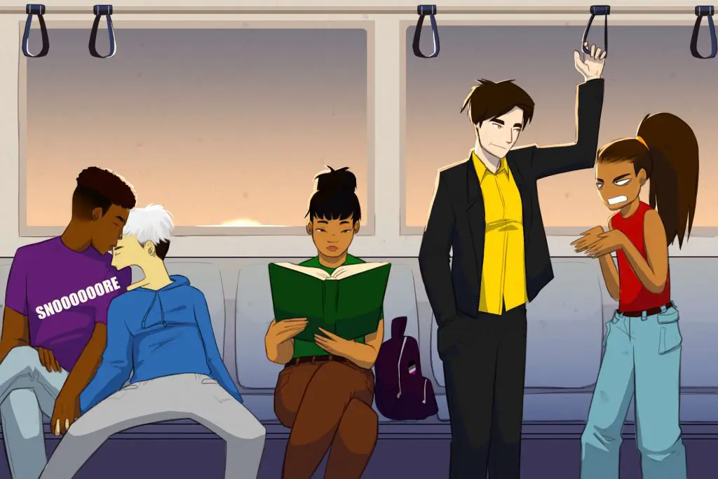 in article about lgbtq+ young adult novels, a melting pot of young adults from all nationalities and sexes waiting a board a train.